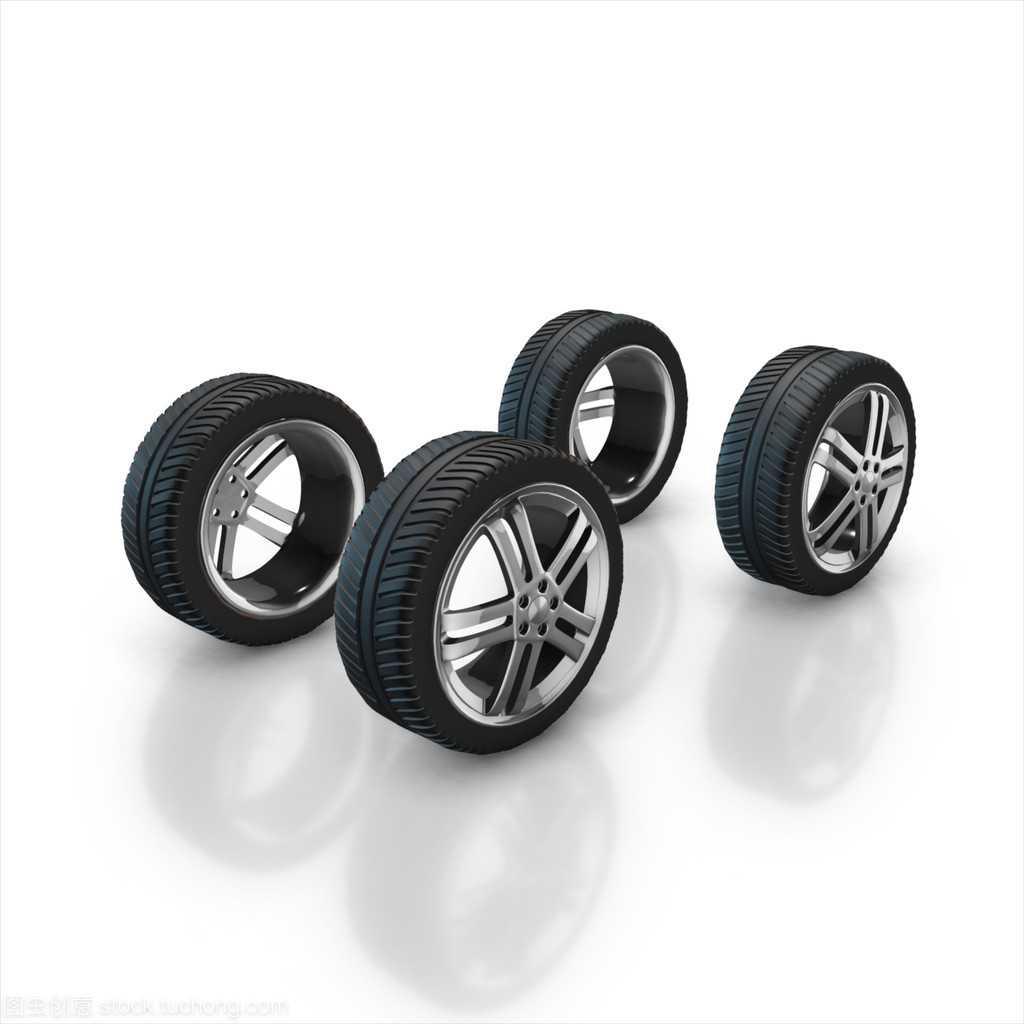 汽車車輪被隔絕在白色背景上的一套