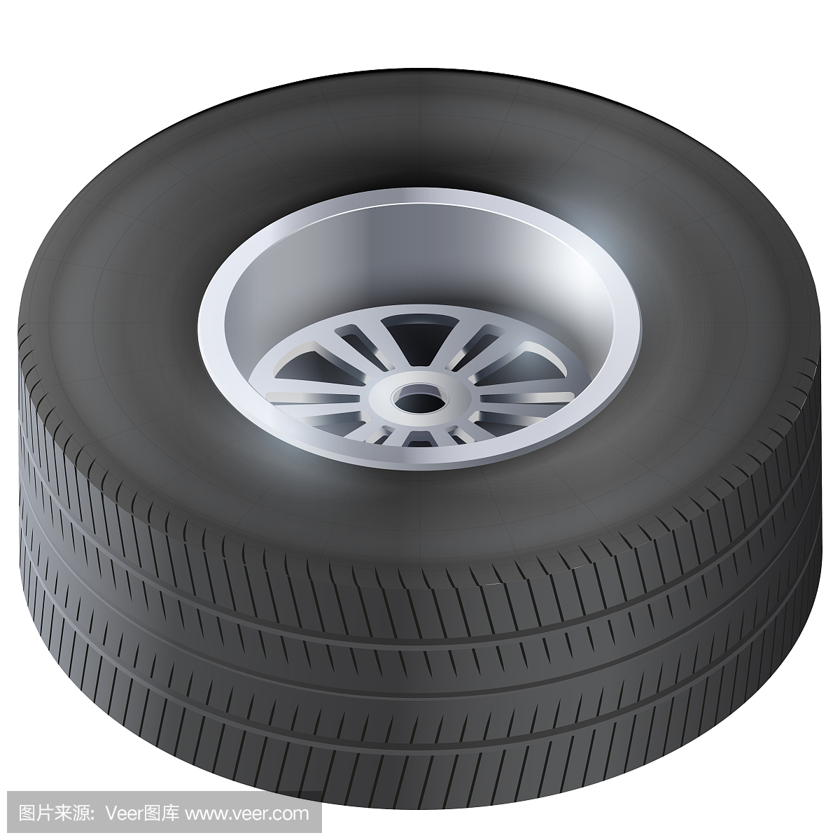 輪胎和車輪的汽車。前視圖。